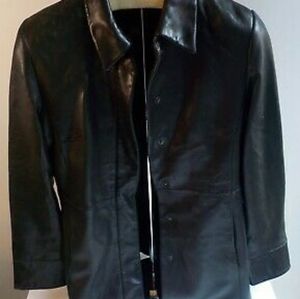 Banana Republic Black Leather Longer Coat with Snap Front sz. L